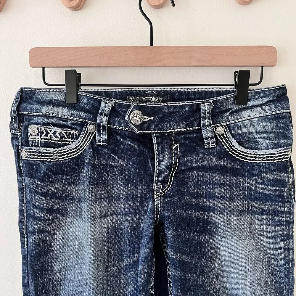 Silver Jeans Tuesday Low Capri Blue Denim Thick Stitch Country Western - Size 29 - Picture 3 of 11